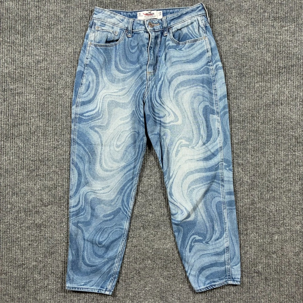 Hollister Curvy High Rise Mom Jeans Womes 3S Blue Swirlβ Denim Vintage Stretch